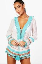 Boohoo Jessica Pom Pom Tassel Playsuit