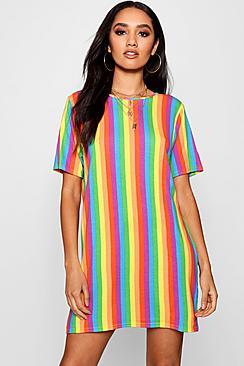 Boohoo Petite Shelly Rainbow T-shirt Dress