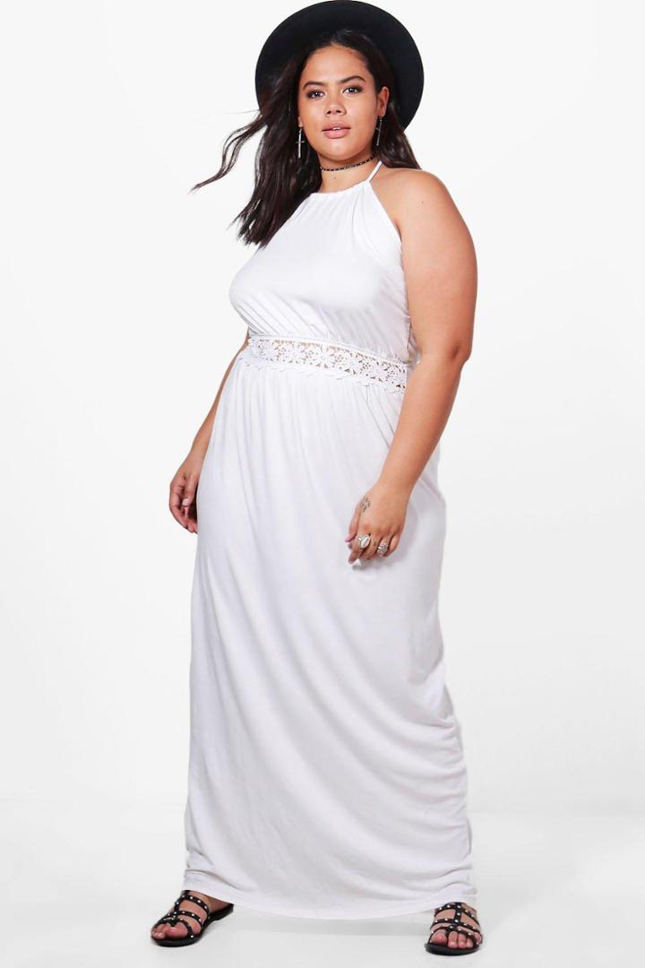 Boohoo Plus Hannah Halterneck Crochet Maxi Dress Ivory
