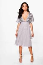 Boohoo Boutique Megan Embellished Skater Dress Grey