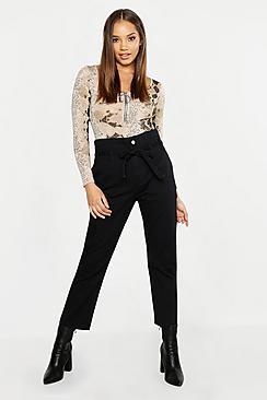 Boohoo High Waisted Tie Belt Boyfriend Jeans