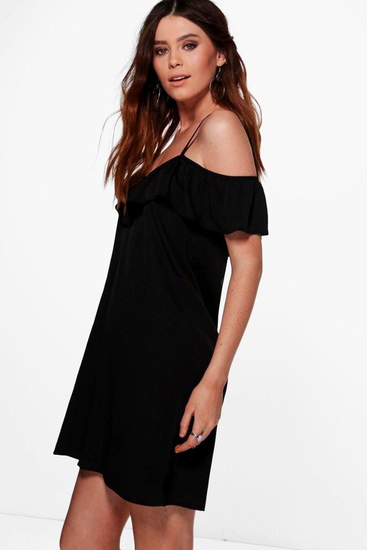 Boohoo Tall Alaya Ruffle Front Dress Black