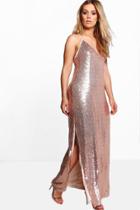 Boohoo Plus Amy Side Split Sequin Maxi Dress Gold