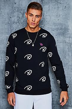Boohoo Disney All Over Print Sweater With Embroidery