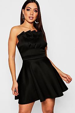 Boohoo Bandeau Pleated Detail Skater Dress
