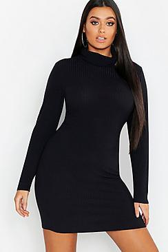 Boohoo Plus Roll Neck Soft Rib Bodycon Dress