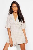 Boohoo Check Tailored Self Belt Playsuit