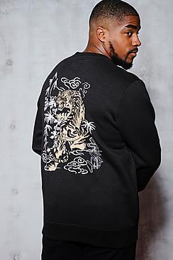 Boohoo Big And Tall Chest And Back Print Sweater