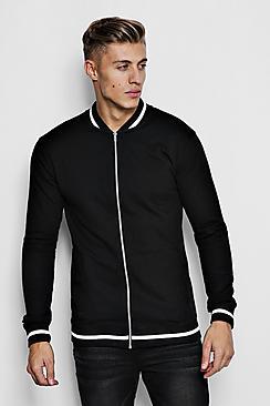 Boohoo Muscle Fit Jersey Bomber With Sport Rib