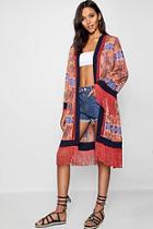 Boohoo Tall Melissa Paisley Print Tassel Kimono