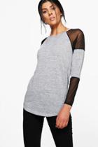 Boohoo Sarah Sheer Sleeve Fine Knit Jumper Grey