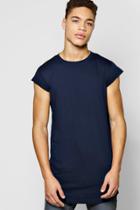 Boohoo Longline Loose Fit Cap Sleeve T Shirt Navy