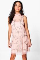Boohoo Boutique Nora Embellished Swing Dress Peach
