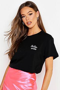 Boohoo Babes Unite Pocket Slogan T-shirt