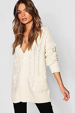 Boohoo Cable Pocket Cardigan