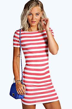 Boohoo Manny Striped Cap Sleeve Bodycon Dress