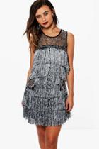 Boohoo Petite Layla Premium All Over Tassel Dress Grey