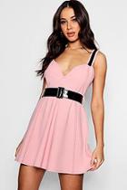 Boohoo Boutique Rosie Contrast Belted Skater Dress