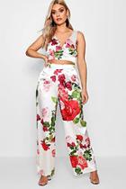 Boohoo Plus Nadia Rose Print Satin Wide Leg Trouser