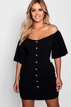 Boohoo Plus Horn Button Front Sleeve Detail Shift Dress