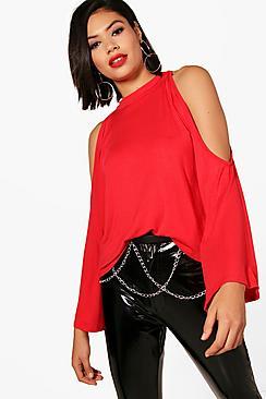Boohoo Madison High Neck Cold Shoulder Top