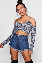 Boohoo Amy Leopard Print Ruched Cold Shoulder Crop