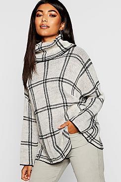 Boohoo Oversized Check Roll Neck Jumper