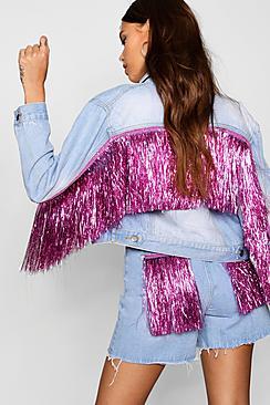 Boohoo Tinsel Tassel Oversize Denim Jacket