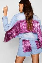 Boohoo Tinsel Tassel Oversize Denim Jacket