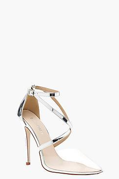 Boohoo Katie Strap Pointed Clear Heels
