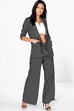 Boohoo Amelie Pinstripe Wide Leg Trousers