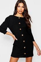 Boohoo Round Neck Volume Sleeve Horn Button Shift Dress