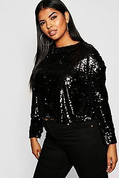 Boohoo Plus Sequin Long Sleeve Top