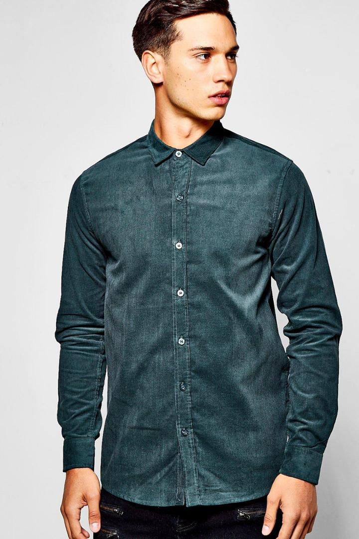 Boohoo Cord Slim Fit Shirt Grey
