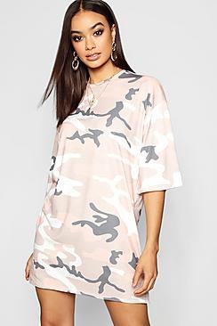 Boohoo Tonal Camo Oversized T-shirt Dress
