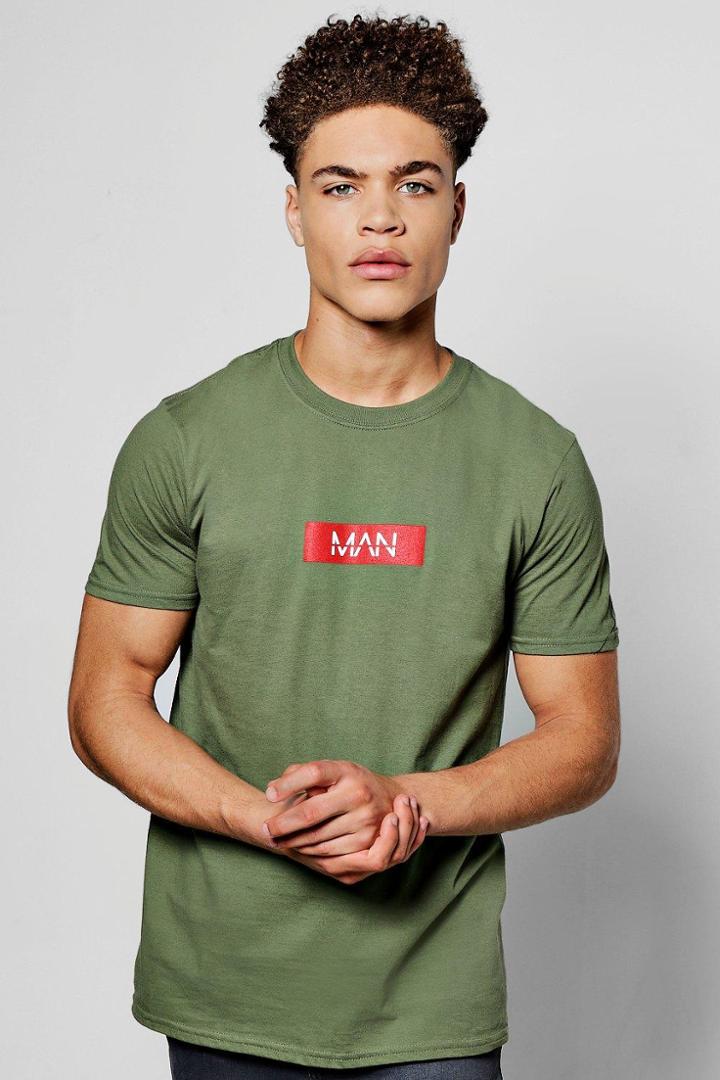 Boohoo Man Logo Chest Print T Shirt Green