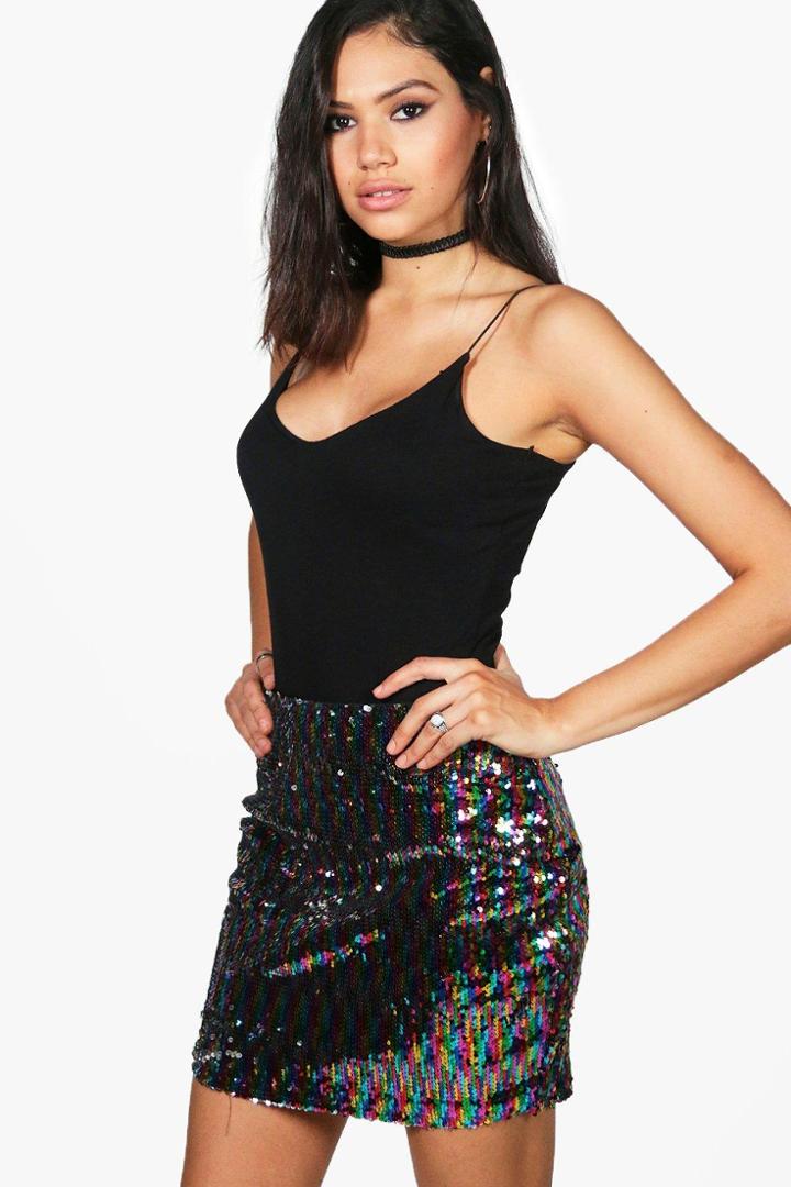 Boohoo Naomi Rainbow Sequin Mini Skirt Multi