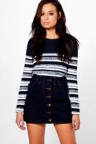 Boohoo Hannah Marl Stripe Rib Knit Jumper Navy