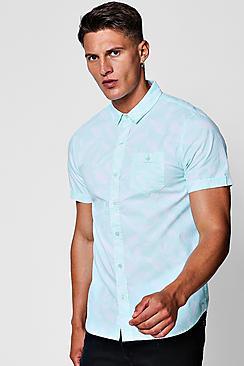 Boohoo Short Sleeve Feather Print Shirt