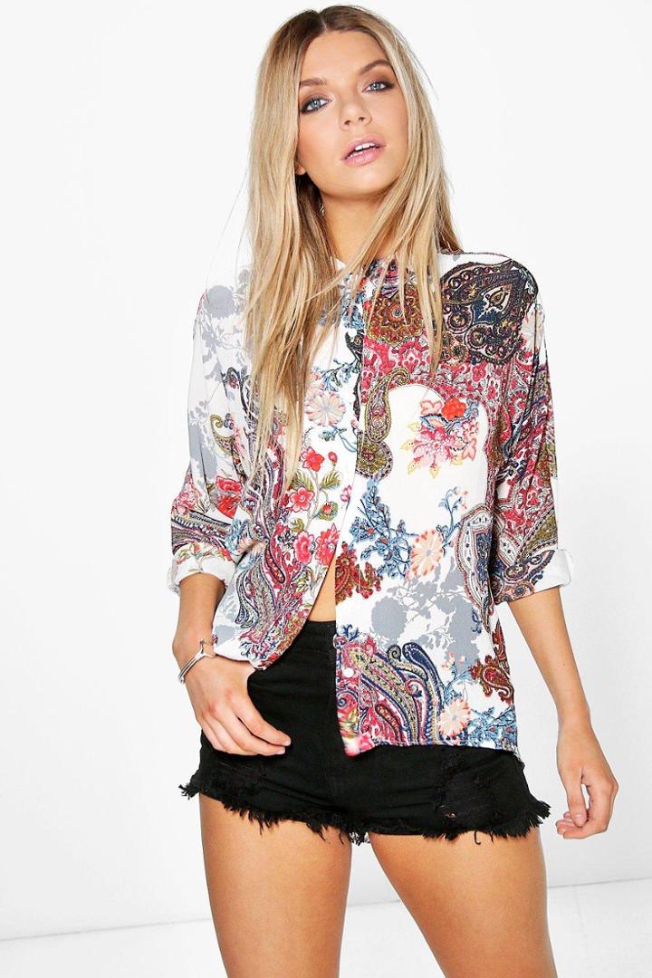 Boohoo Alice Paisley Print Shirt White