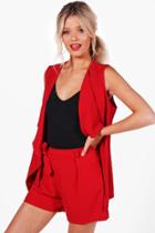 Boohoo Maddison Belted Woven Tailored Shorts Red