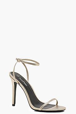 Boohoo Milly Metallic Snake Effect Skinny Strap Heels