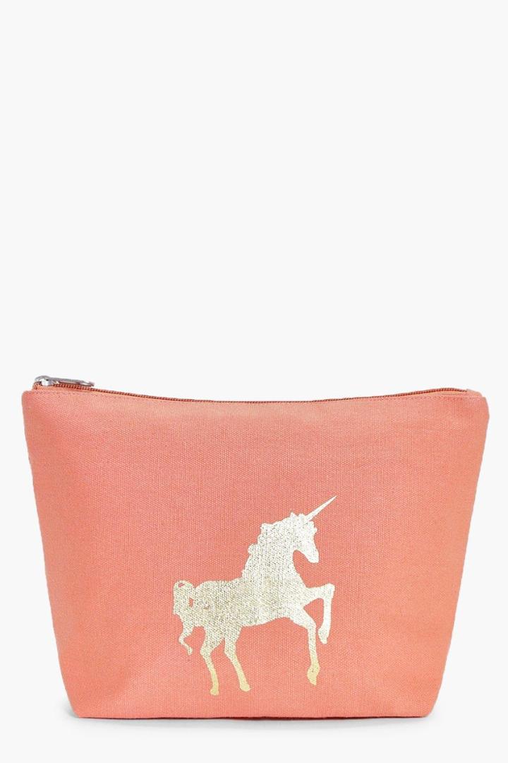 Boohoo Unicorn Foil Print Make Up Bag Pink