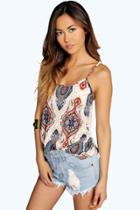 Boohoo Jennie Paisley Print Swing Cami Cream