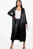 Boohoo Georgina Satin Ruched Sleeve Duster