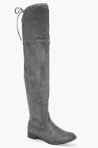 Boohoo Frances Flat Suedette Thigh High Boot Grey