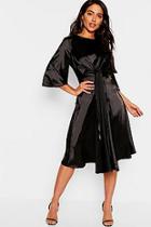 Boohoo Satin Knot Front Kimono Sleeve Midi Dress