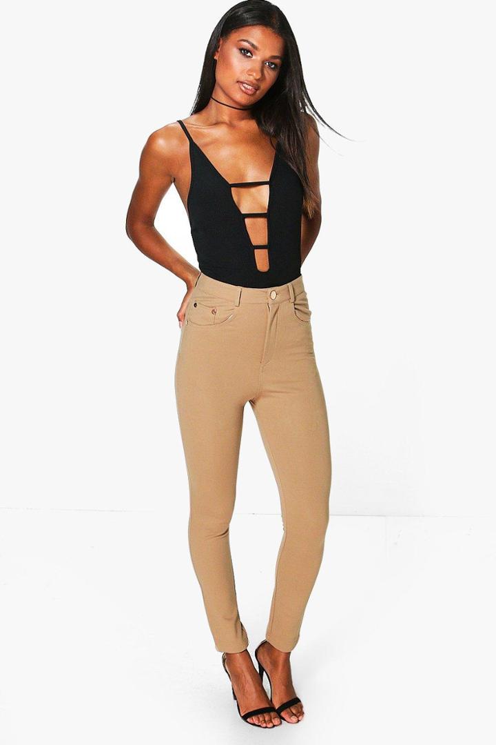 Boohoo Imani Mid Rise Super Stretch Skinny Trousers Mocha