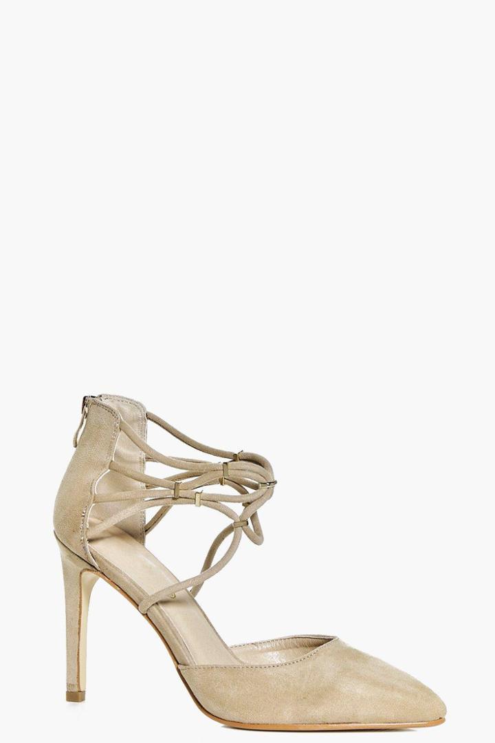 Boohoo Iris Lace Up Pointed Court Stone