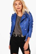Boohoo Fiona Faux Leather Biker Jacket Cobalt